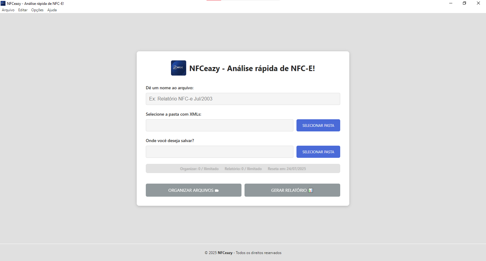 Interface principal do NFCeazy